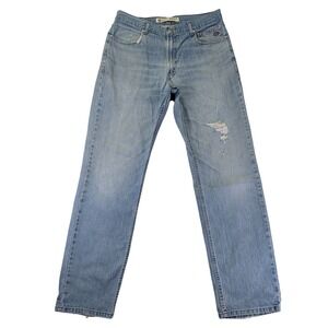 Harley Davidson Mens 36x34 Distressed Straight Leg Jeans Light Wash Blue 11/04